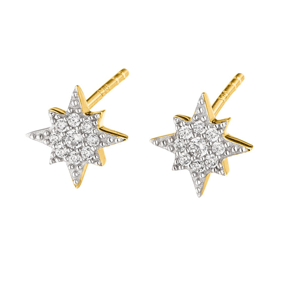 9ct Gold North Star CZ Stud Earrings