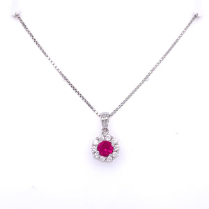 Sterling Silver Ruby CZ Halo Pendant