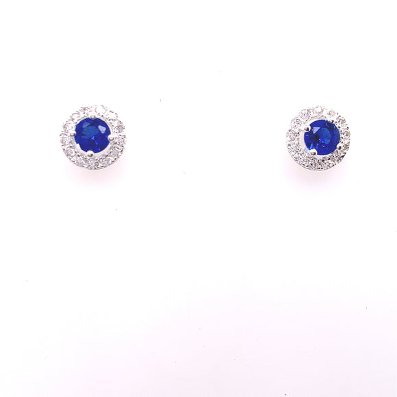 Silver Sapphire CZ Halo Stud Earrings 305/S