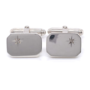 Sterling Silver Rectangular Diamond-set Cufflinks