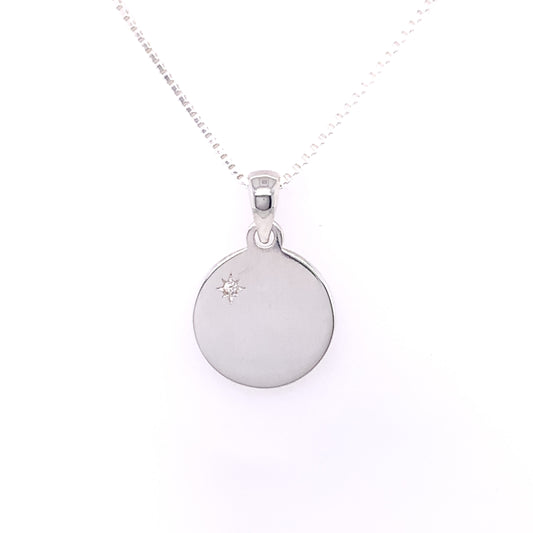 Silver 12mm CZ Engravable Disc Pendant