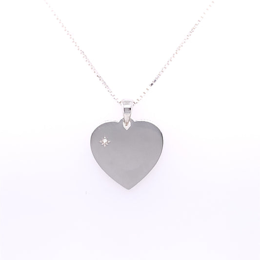 Silver 16mm Heart CZ Engravable Disc Pendant 80W