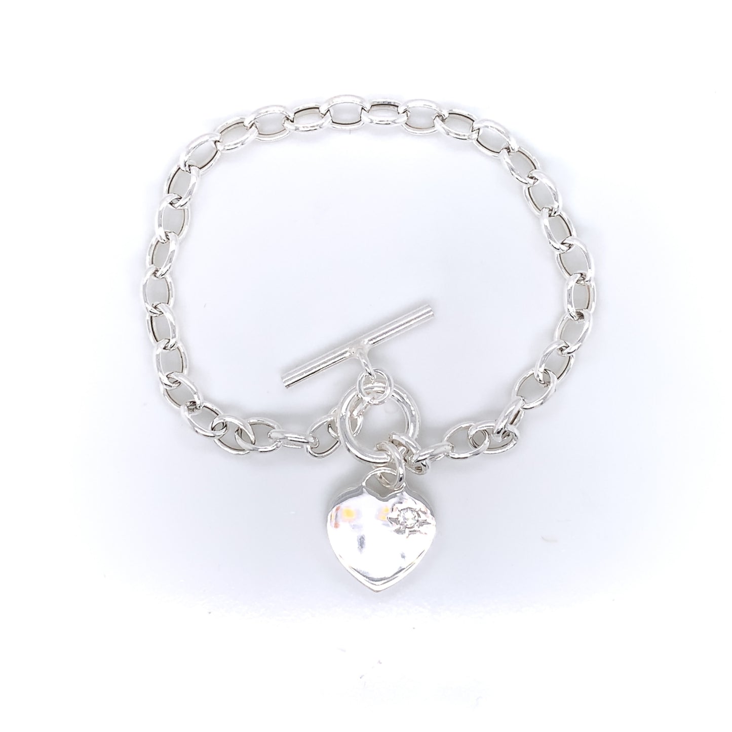 Sterling Silver Tiffany-style CZ Heart Bracelet 93T/7
