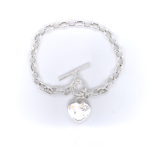 Sterling Silver Tiffany-style CZ Heart Bracelet 93T/7