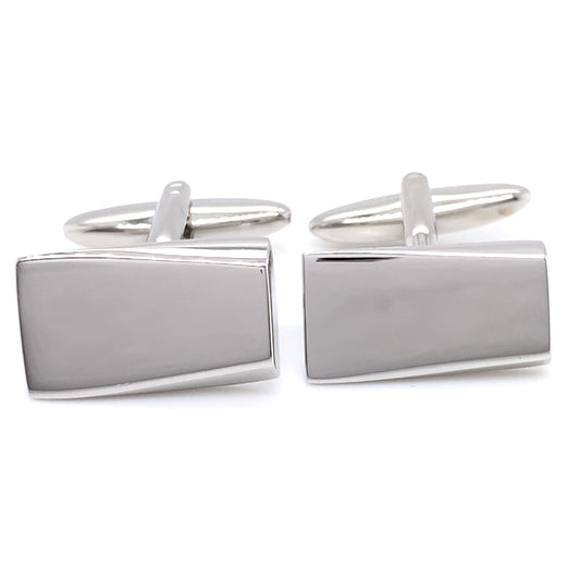 Rhodium Plated Rectangular Wedge Cufflinks