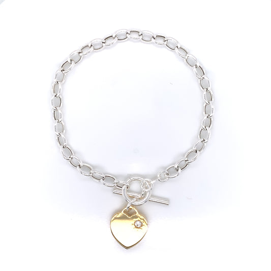 Sterling Silver Tiffany-style CZ Gold plated Heart Bracelet 94T/7