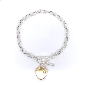Sterling Silver Tiffany-style CZ Gold plated Heart Bracelet