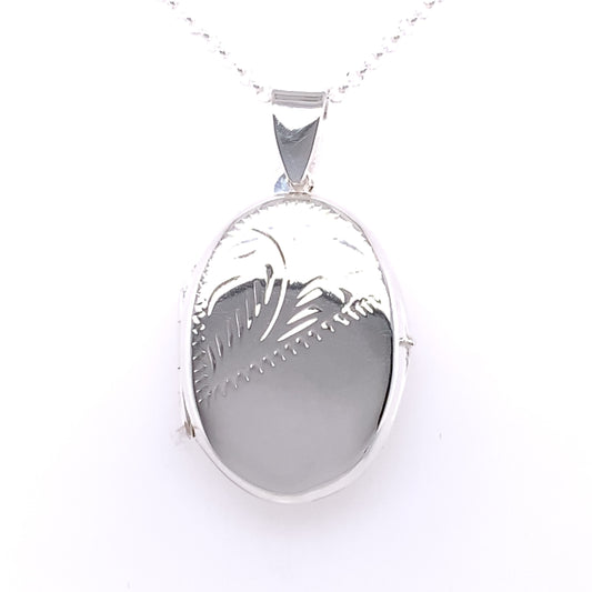 Sterling Silver Half Engraved Oval Locket