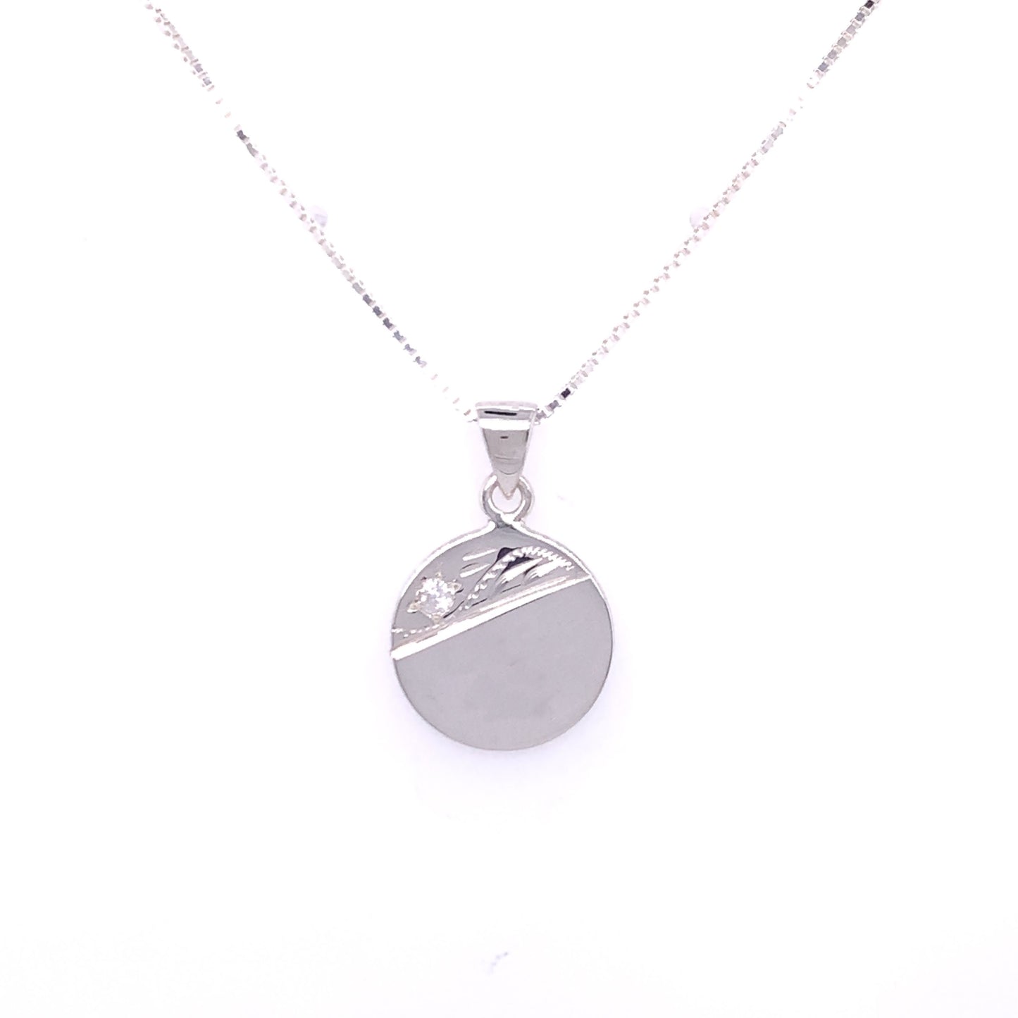 Silver Cute CZ Engravable Disc Pendant