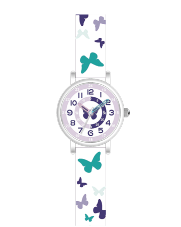 Telstar Girls purple dial and white strap with butterfly