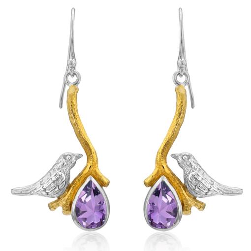 Gallardo & Blaine Sterling Love Bird Dangle Earrings Amethyst