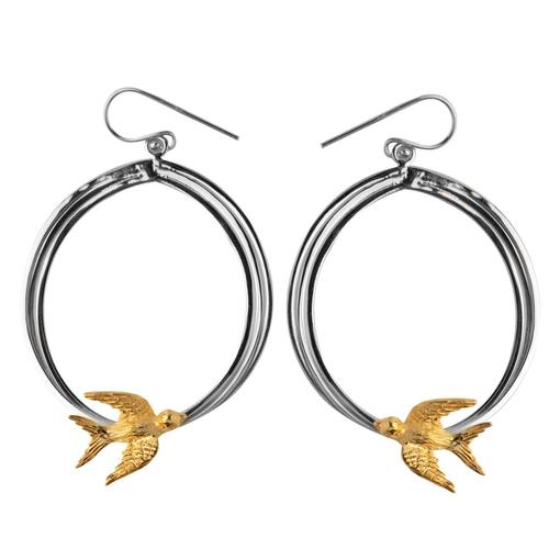 Gallardo & Blaine Sterling Silver Wildlife Swallow Closed Hoop Earrings