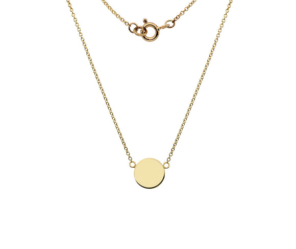 9ct Gold Engravable Solid Disc Necklace
