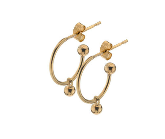 9ct Gold Hoop with Ball Dropper Stud Earrings GE413