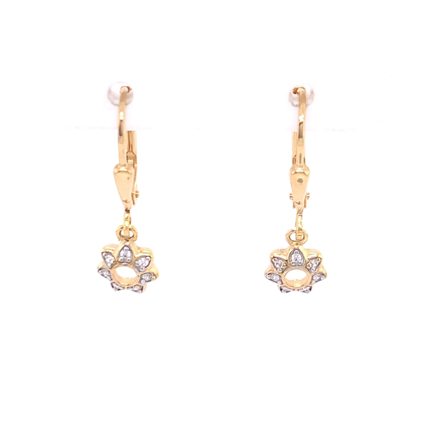 9ct Gold CZ Flower Drop Earrings