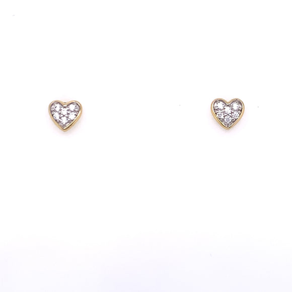 9ct Gold Cute Heart CZ Stud Earrings