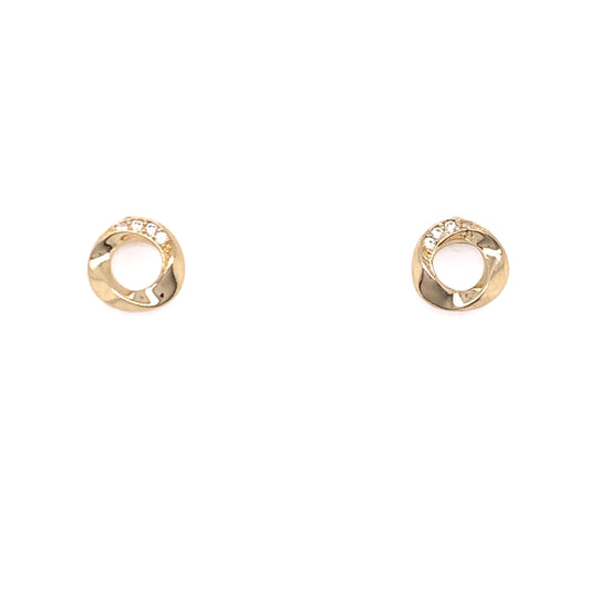 9ct Gold CZ Twisted Circle Stud Earrings GEZ611