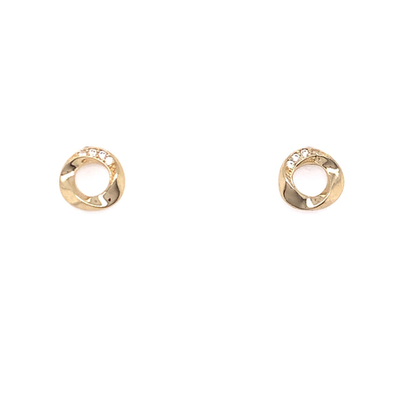 9ct Gold CZ Twisted Circle Stud Earrings
