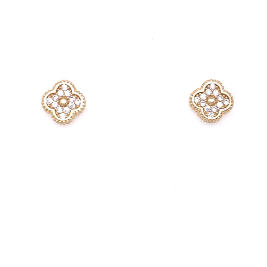 9ct Gold CZ Quatrefoil Stud Earrings GEZ678