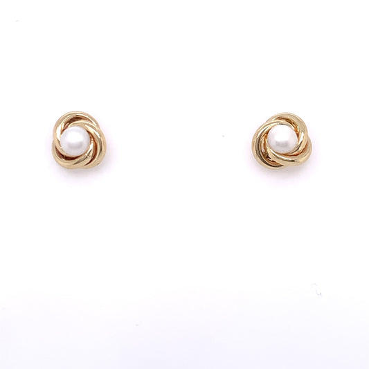 9ct Gold Freshwater Pearl Knot Stud Earrings GEP327