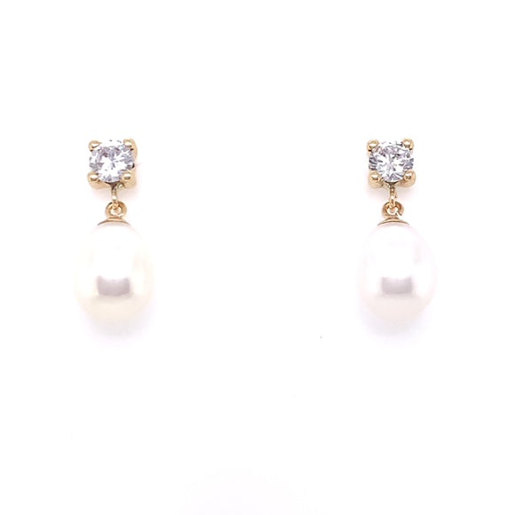 9ct Gold CZ Pearl Teardrop Earrings