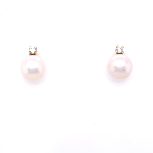 9ct Gold 7mm Freshwater Pearl CZ Earrings