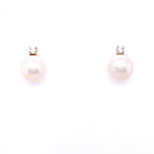 9ct Gold 7mm Freshwater Pearl CZ Earrings GEP329