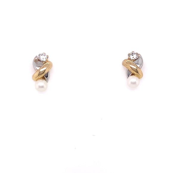 9ct Gold Freshwater Pearl CZ Kiss Stud Earrings
