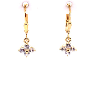 9ct Gold CZ Flower Drop Earrings