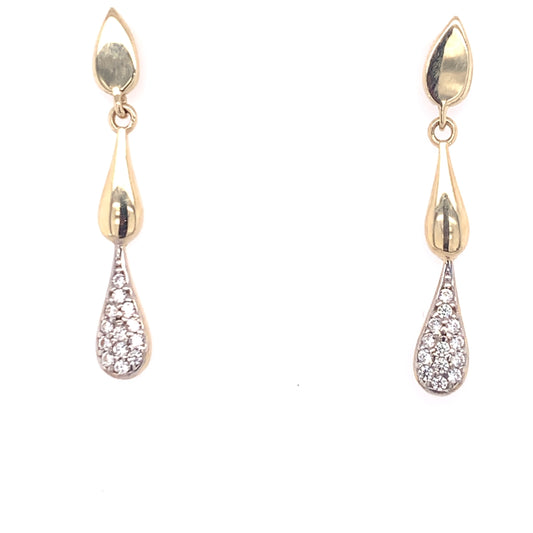 9ct Gold Plain & CZ Teardrop Earrings