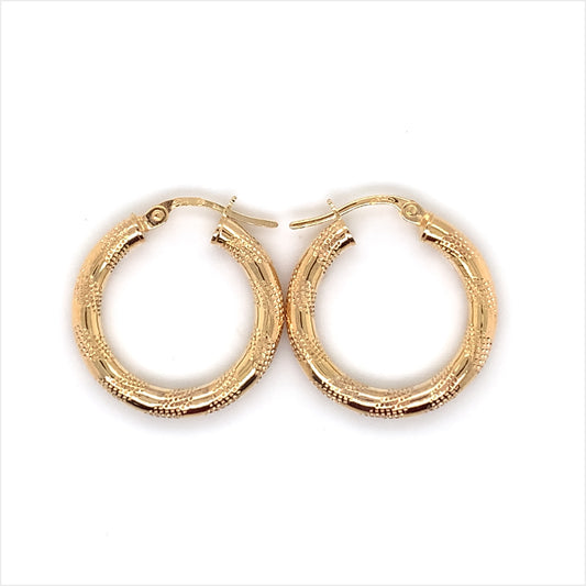 9ct Gold 15mm Medium Banded Hoop Earrings GE1027