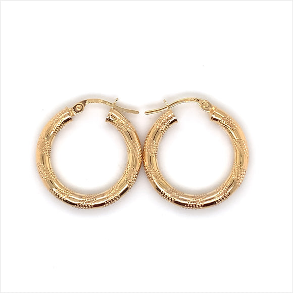 9ct Gold 15mm Medium Banded Hoop Earrings