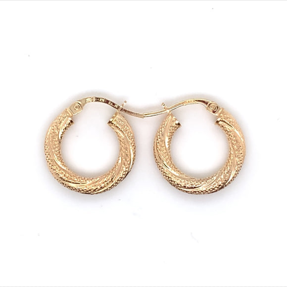 9ct Gold 10mm Small Dotted Twist Hoop Earrings