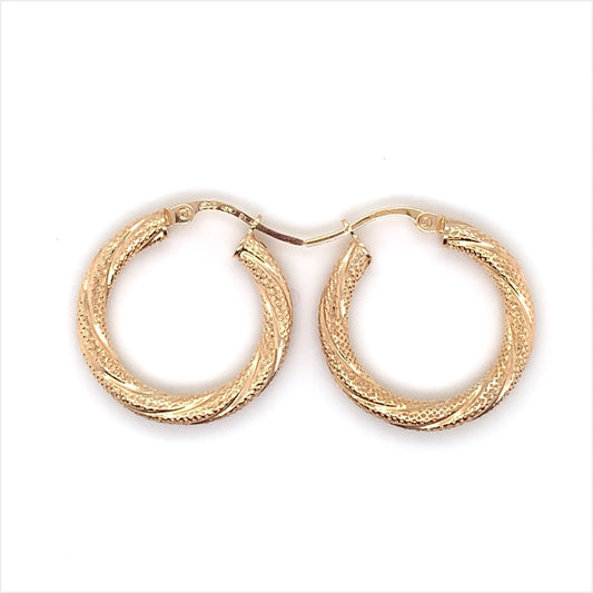 9ct Gold 15mm Medium Dotted Twist Hoop Earrings GE1031