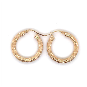 9ct Gold 15mm Medium Dotted Twist Hoop Earrings GE916
