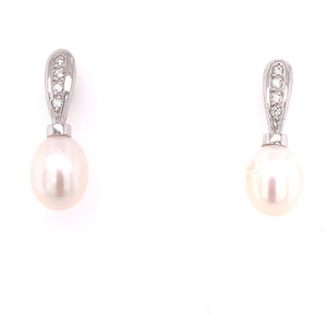 9ct White Gold CZ & Freshwater Pearl Earrings