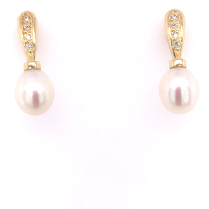 9ct Gold CZ & Freshwater Pearl Earrings