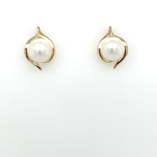 9ct Gold Freshwater Pearl Swirl Stud Earrings