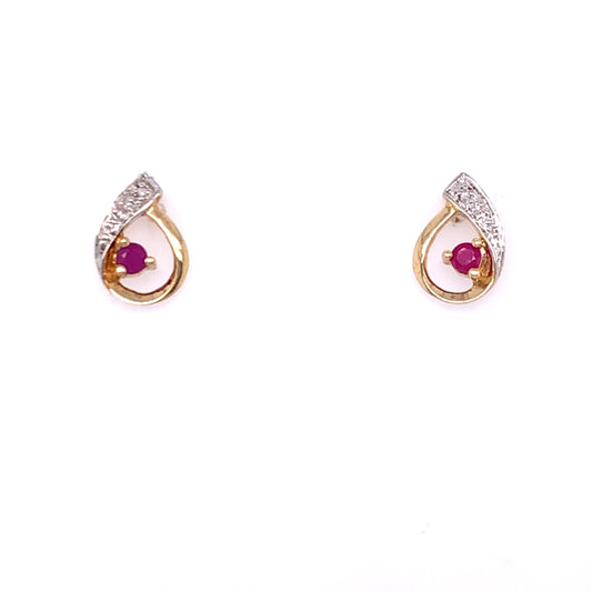 9ct Gold Ruby & Diamond Swirl Stud Earrings GER18