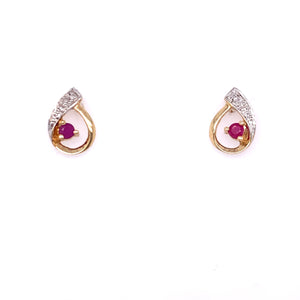 9ct Gold Ruby & Diamond Swirl Stud Earrings