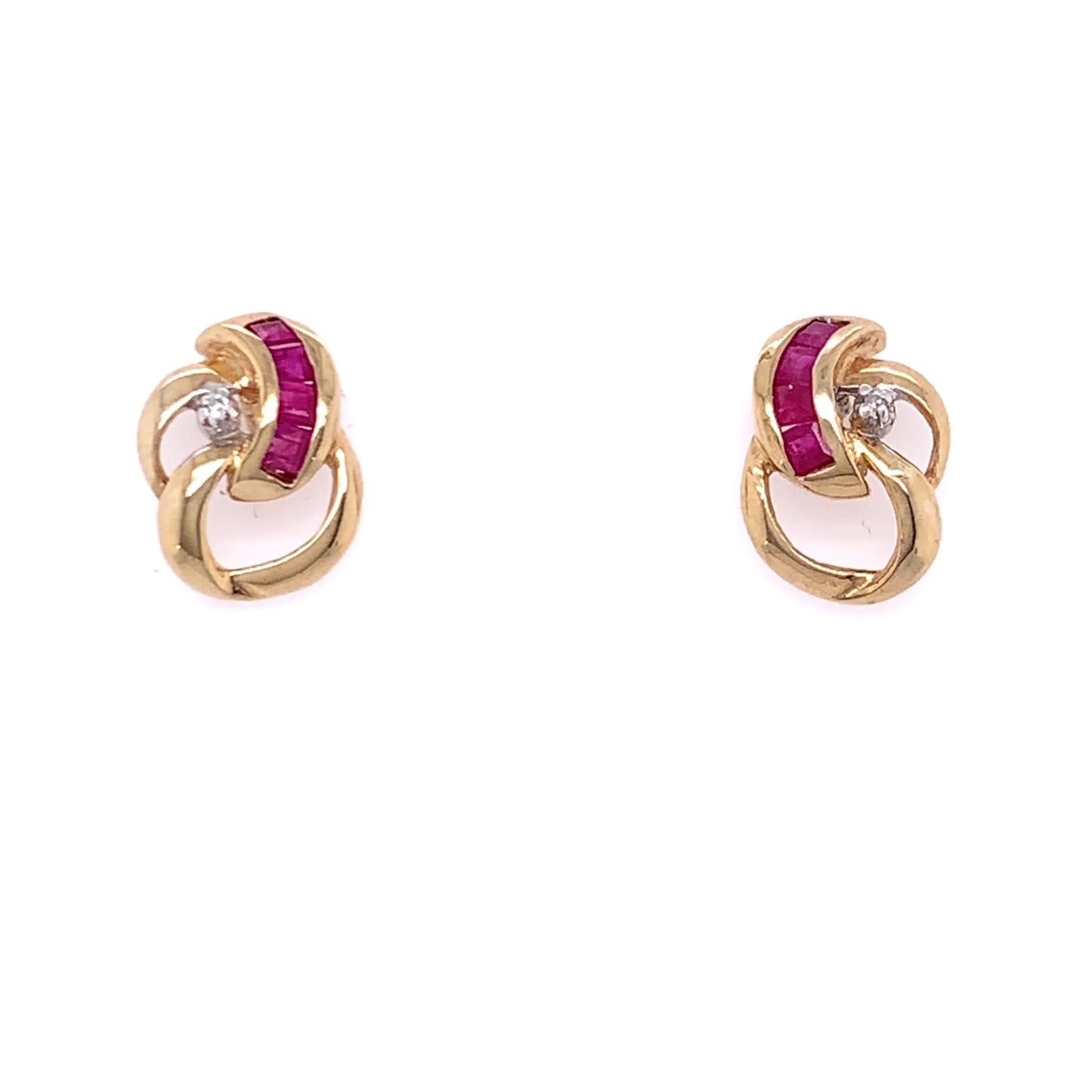 9ct Gold Ruby & Diamond Knot Stud Earrings GER23