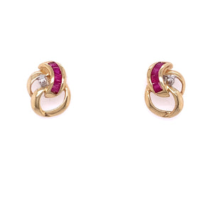 9ct Gold Ruby & Diamond Knot Stud Earrings
