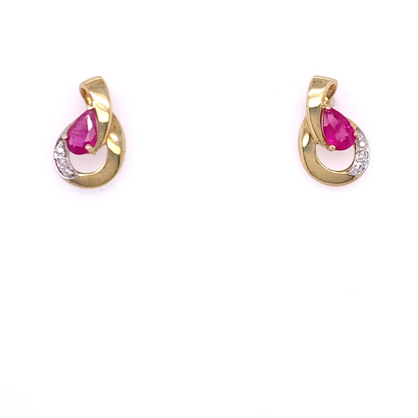 9ct Gold Ruby & Diamond Swirl Stud Earrings