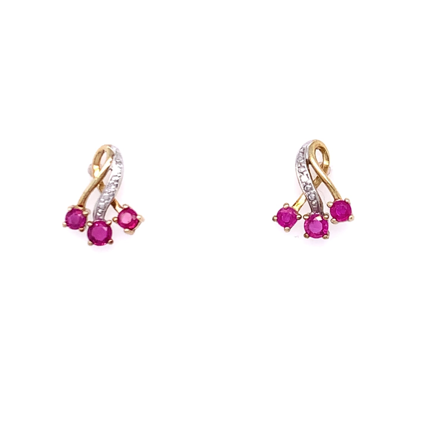 9ct Gold Ruby & Diamond Spray Stud Earrings