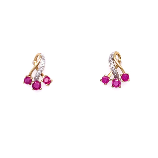 9ct Gold Ruby & Diamond Spray Stud Earrings