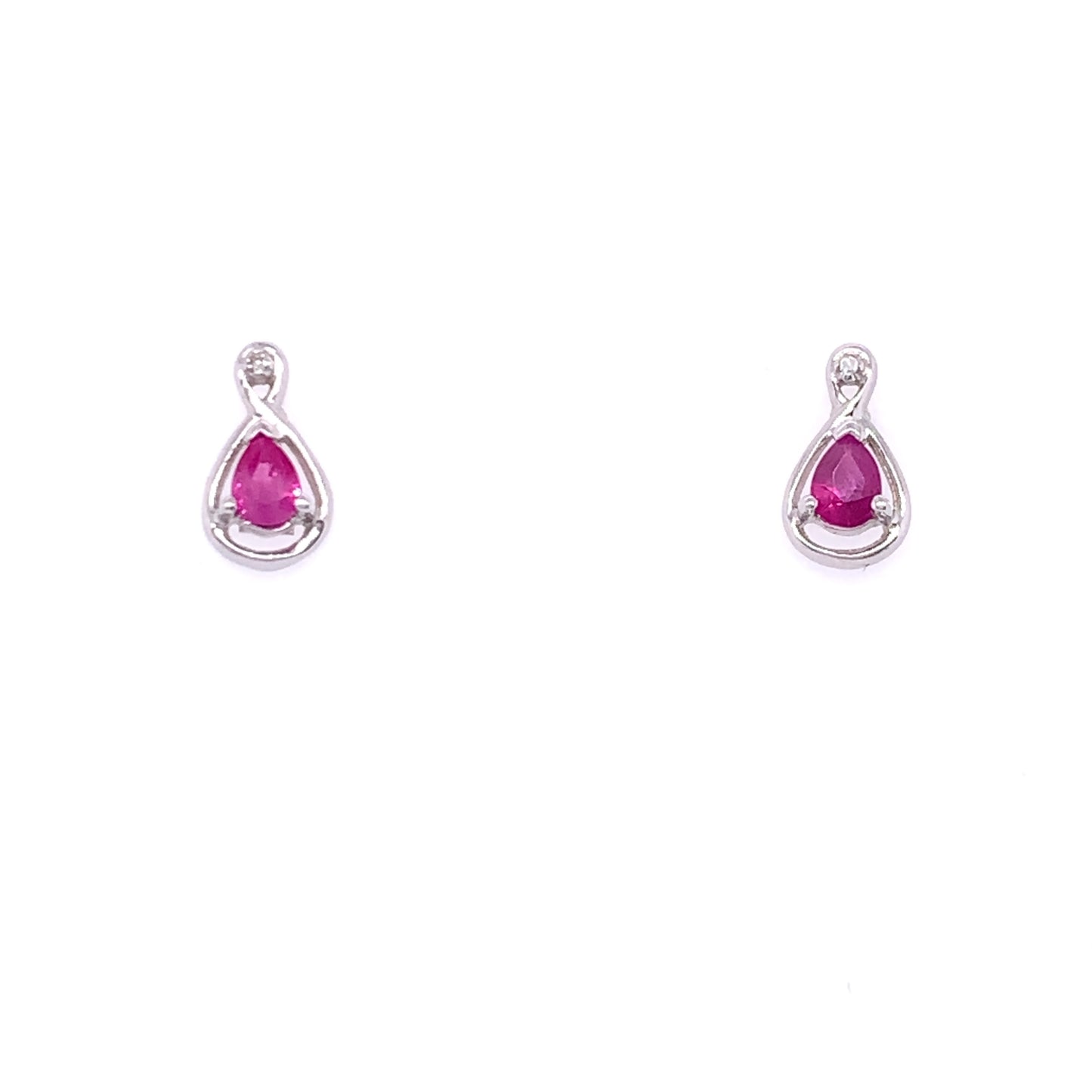 9ct White Gold Ruby & Diamond Teardrop Stud Earrings