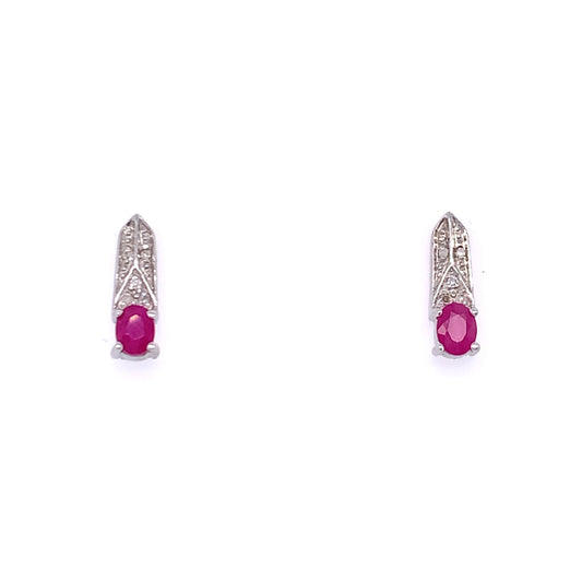 9ct White Gold Ruby & Diamond Deco Stud Earrings