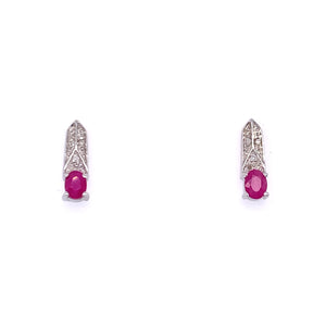 9ct White Gold Ruby & Diamond Deco Stud Earrings