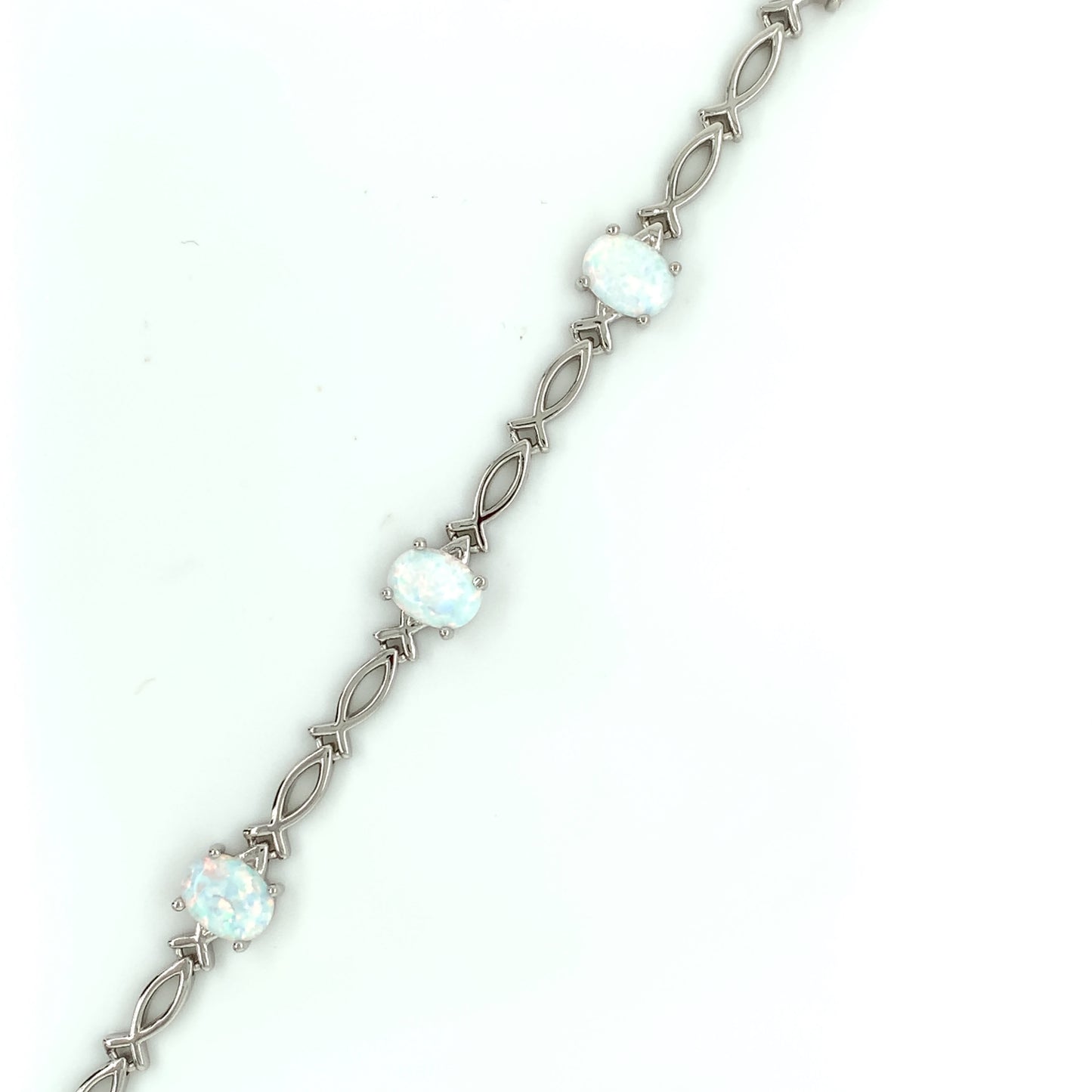 Sterling Silver Oval Opal Marquise Link Bracelet GL1180