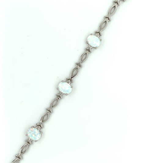 Sterling Silver Oval Opal Marquise Link Bracelet GL1180